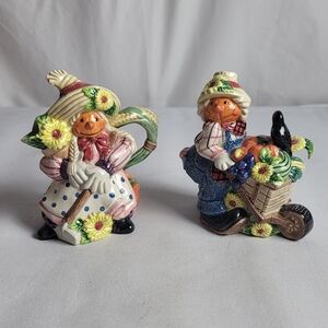 FITZ AND FLOYD 1996 Fall Harvest Pumpkin Halloween Scarecrow Crow Sugar Creamer